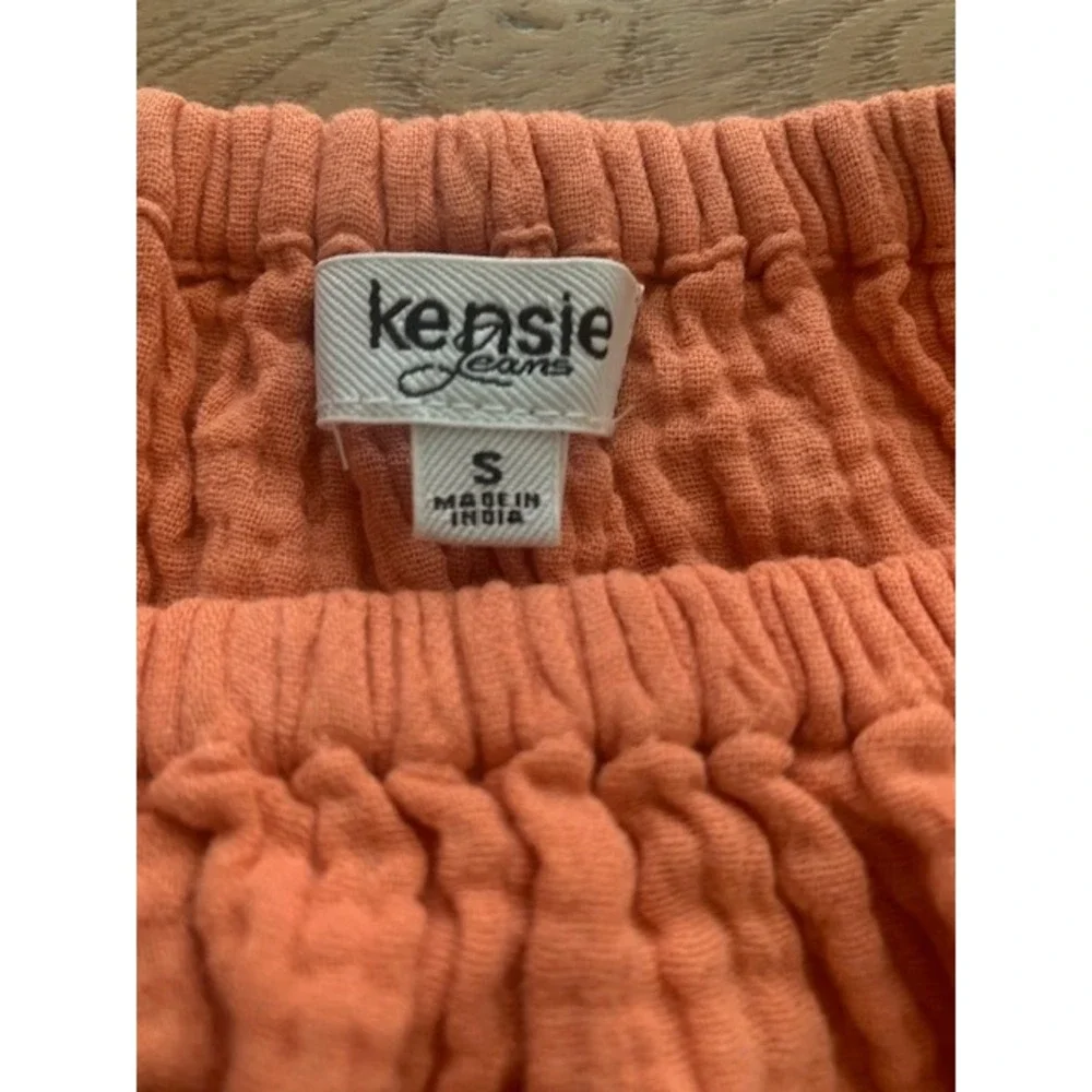 Kensie Jeans Coral Orange Cotton Gauze Smocked Cropped Peasant Top Small‎